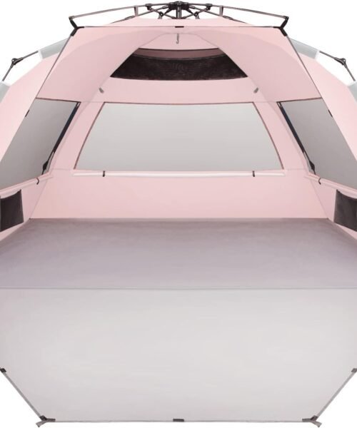 XX-Large Pop Up Beach Tent Sun Shelter for 5-6 Person Portable Sun Shade Instant Tent for Beach with Carrying Bag, Stakes, 6 Sand Pockets, Anti UV for Fishing Hiking Camping Pink