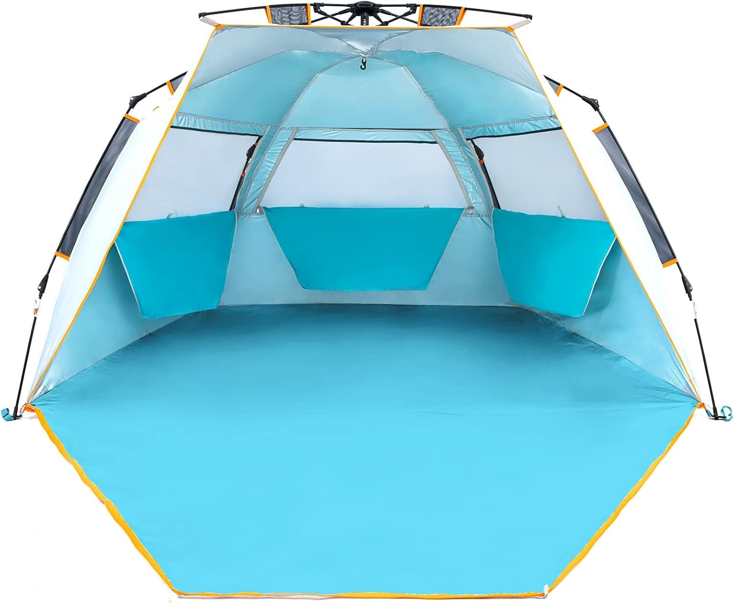 3-4 Person Easy Up Beach Tent UPF 50+ Portable Instant Sun Shelter Canopy Umbrella with Extended Zippered Porch, Blue