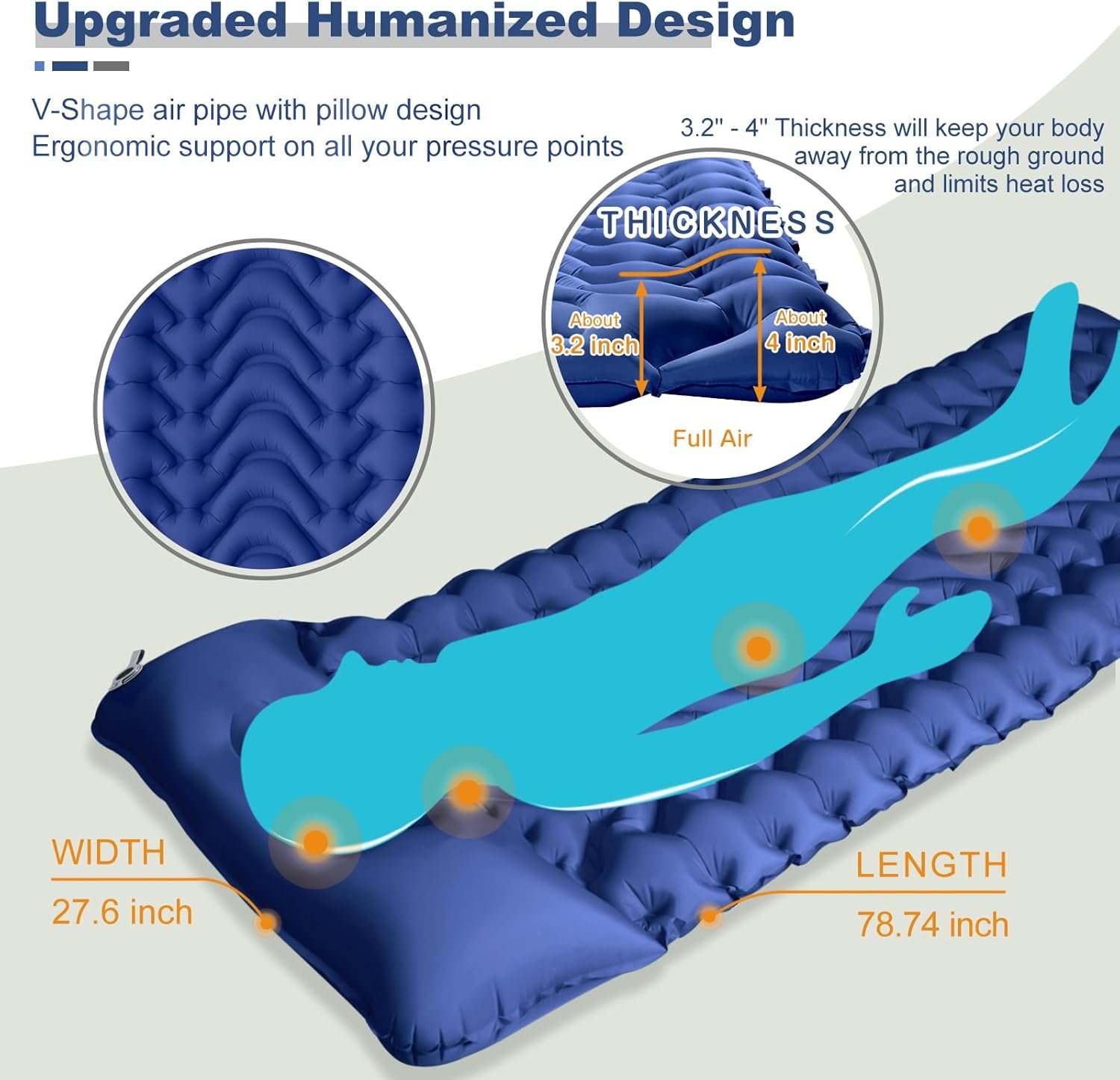 Sleeping Pad, Extra Thickness 4 Inch Inflatable Camping Sleeping Mat with Pillow Built-in Foot Press, Compact Ultralight Camping Air Mattress for Backpacking, Hiking, Tent - Image 2