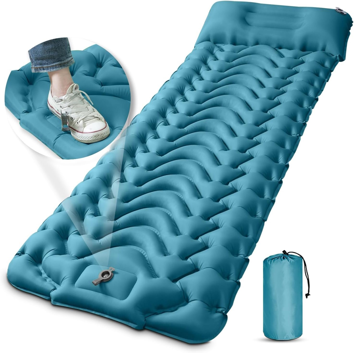 Camping Sleeping Mat, Inflatable Sleeping Pad Foot Press Lightweight Camping Pad for Backpacking Hiking Traveling, Durable Waterproof Air Mattress Compact Camp Pad Thickness 4 Inch