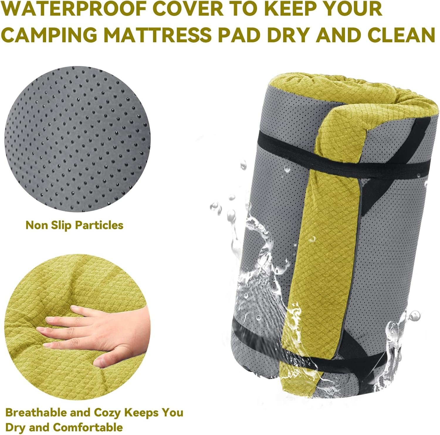 Memory Foam Camping Mattress Pad,Portable Sleeping Pad for Adult,Waterproof Cot Mattress,Roll Up Floor Mattress,Foldable Backpacking Travel Bed for Hiking,Guest Bed - Image 2