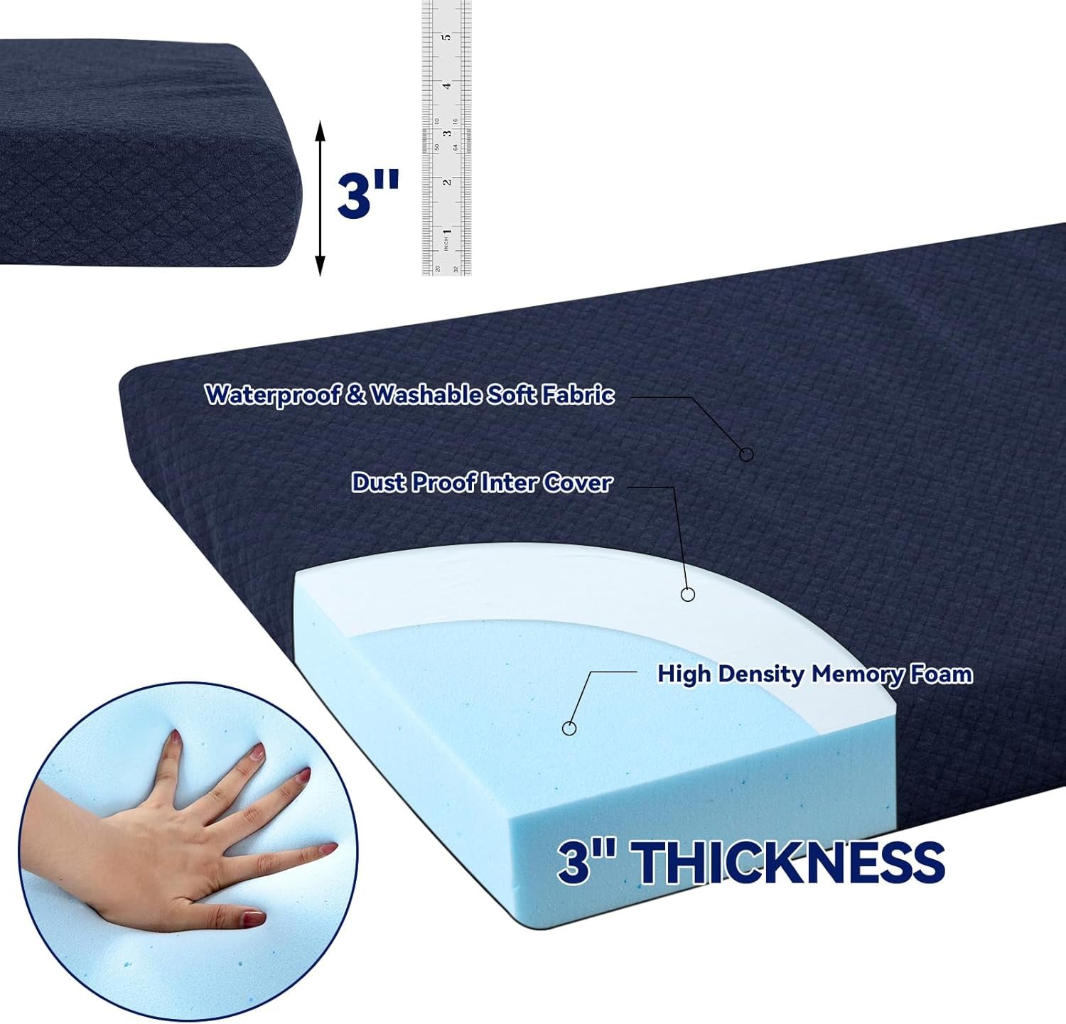 Memory Foam Camping Mattress Pad,Portable Sleeping Pad for Adult,Waterproof Cot Mattress,Roll Up Floor Mattress,Foldable Backpacking Travel Bed for Hiking,Guest Bed - Image 2