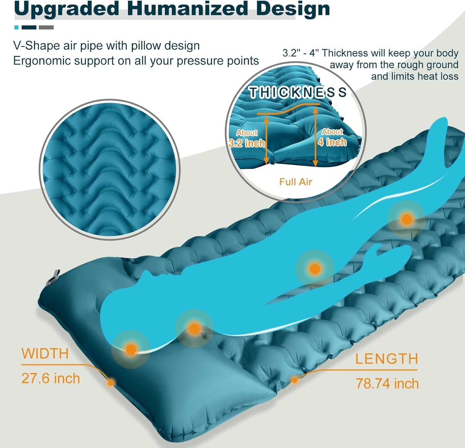 Camping Sleeping Mat, Inflatable Sleeping Pad Foot Press Lightweight Camping Pad for Backpacking Hiking Traveling, Durable Waterproof Air Mattress Compact Camp Pad Thickness 4 Inch - Image 2